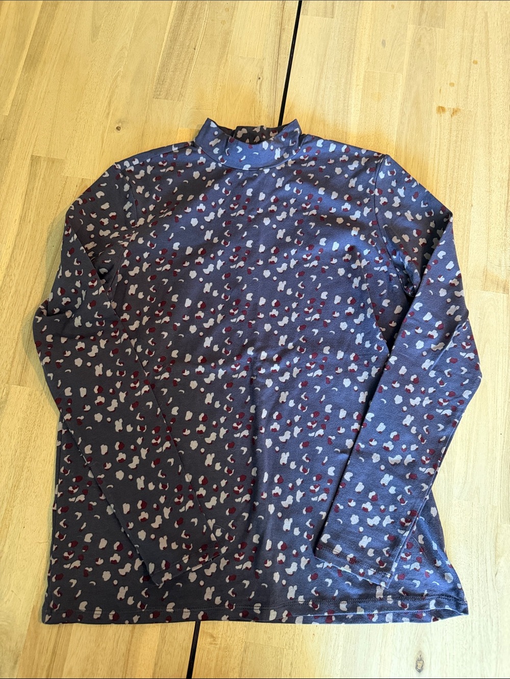 Long Sleeve Mock Neck Shirt in Purple with Animal Print